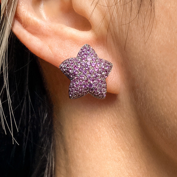 Vintage Pink Sapphire Star Earrings sold by Doyle and Doyle an antique and vintage jewelry boutique