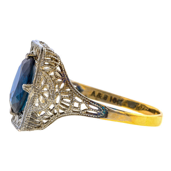 Vintage Sapphire Filigree Ring sold by Doyle and Doyle an antique and vintage jewelry boutique