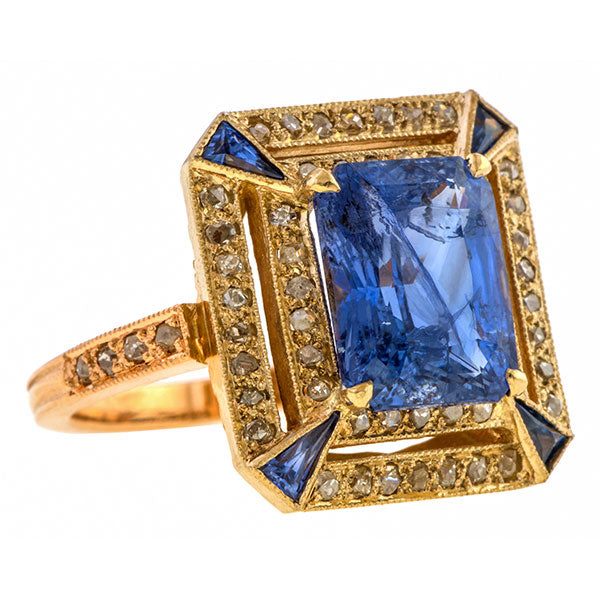 Antique Style Sapphire & Diamond Ring, 3.50ct sold by Doyle and Doyle an antique and vintage jewelry boutique