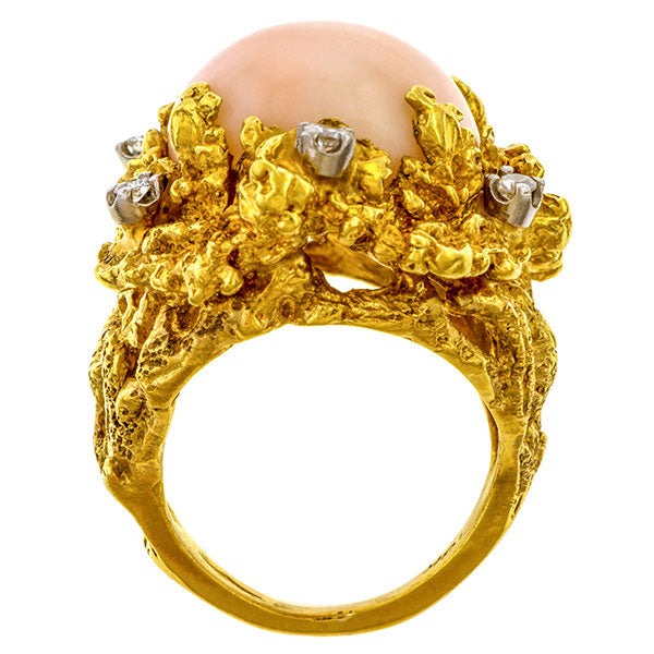 Vintage Organic Coral & Diamond Ring sold by Doyle and Doyle an antique and vintage jewelry boutique