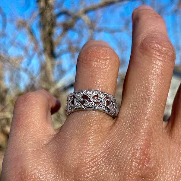 Vintage Patterned Diamond Wedding sold by Doyle and Doyle an antique and vintage jewelry boutique