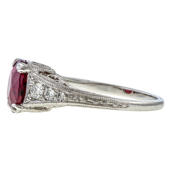 Estate Ruby Ring, Cushion 2.18ct. sold by Doyle and Doyle an antique and vintage jewelry boutique