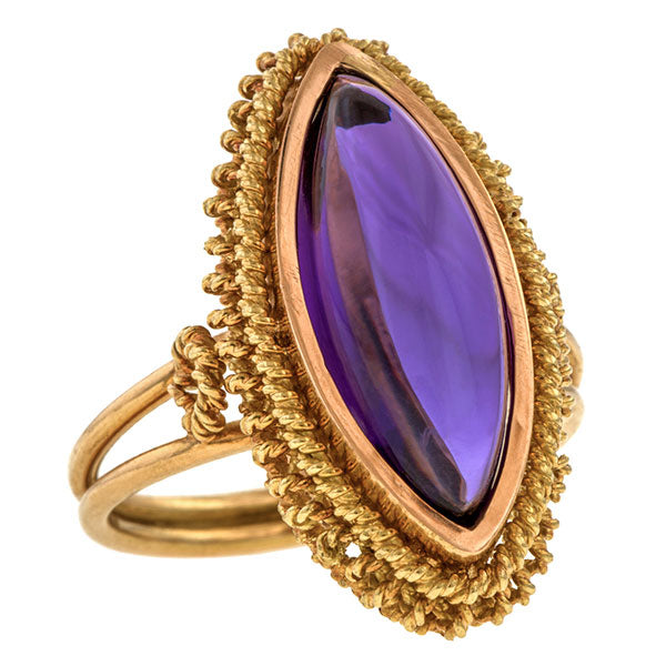 Estate Marquise Cabochon Amethyst Ring sold by Doyle and Doyle an antique and vintage jewelry boutique