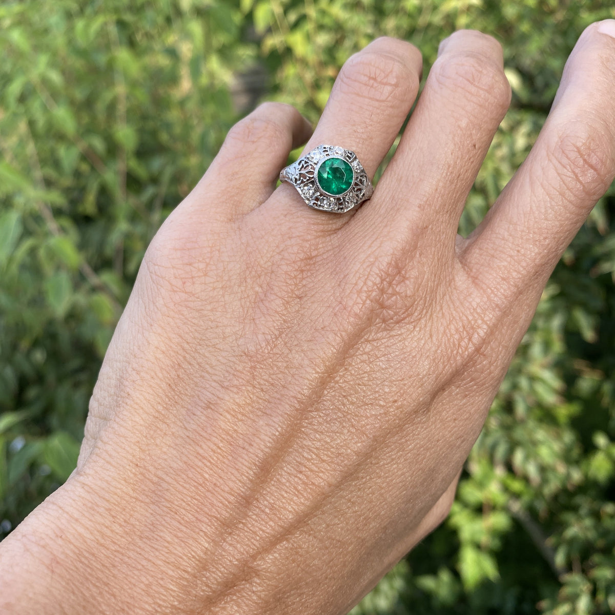 Art Deco Emerald Ring, 1.01ct. sold by Doyle & Doyle an antique and vintage jewelry store. 