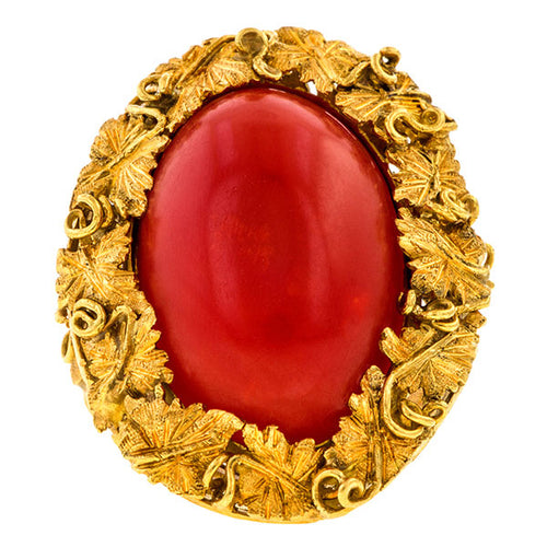 Vintage Coral Ring sold by Doyle and Doyle an antique and vintage jewelry boutique
