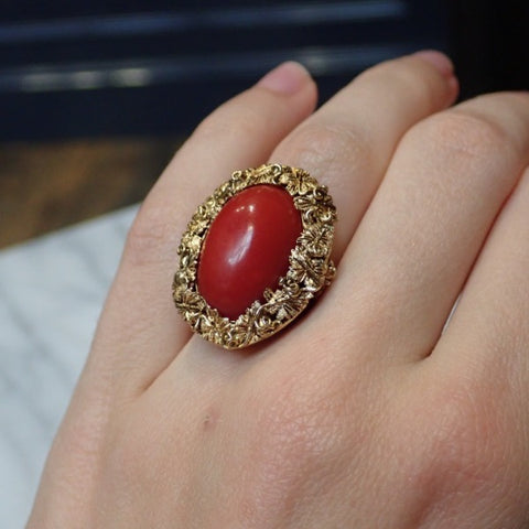 Vintage Coral Ring sold by Doyle and Doyle an antique and vintage jewelry boutique