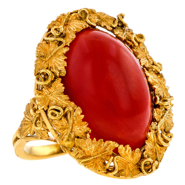 Vintage Coral Ring sold by Doyle and Doyle an antique and vintage jewelry boutique
