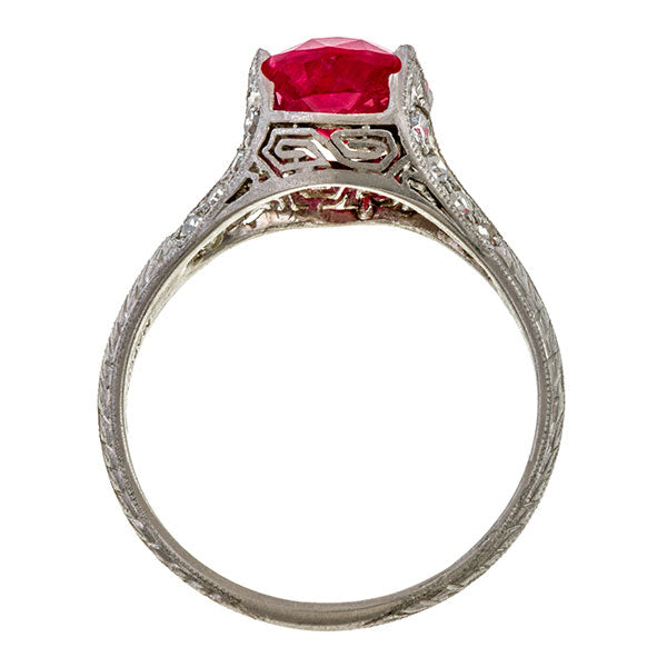 Art Deco No Heat Ruby 2.86ct. & Diamond Ring sold by Doyle and Doyle an antique and vintage jewelry boutique