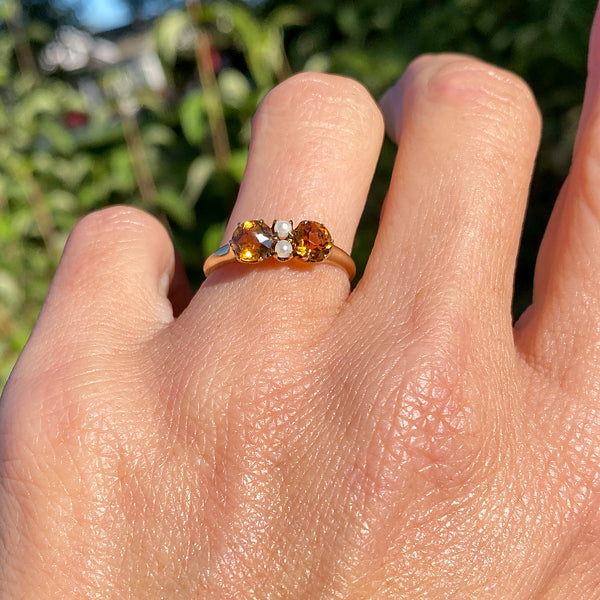 Antique Citrine & Pearl Ring sold by Doyle and Doyle an antique and vintage jewelry boutique