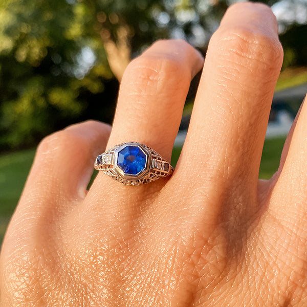 Art Deco Sapphire Ring, 1.30ct sold by Doyle and Doyle an antique and vintage jewelry boutique