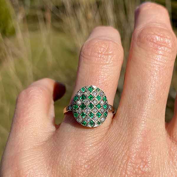 Antique Emerald & Diamond Checkerboard Ring sold by Doyle and Doyle an antique and vintage jewelry boutique