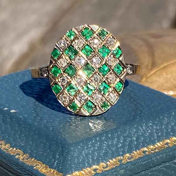 Antique Emerald & Diamond Checkerboard Ring sold by Doyle and Doyle an antique and vintage jewelry boutique