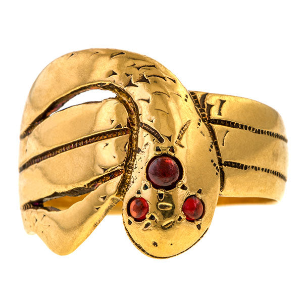 Vintage Garnet Snake Ring sold by Doyle and Doyle an antique and vintage jewelry boutique