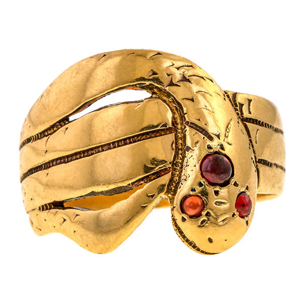 Vintage Garnet Snake Ring sold by Doyle and Doyle an antique and vintage jewelry boutique