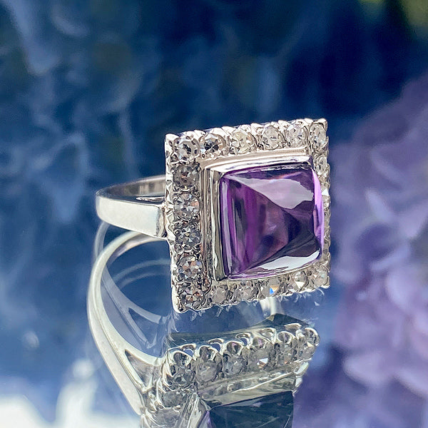 Vintage Sugarloaf Amethyst & Diamond Ring sold by Doyle and Doyle an antique and vintage jewelry boutique