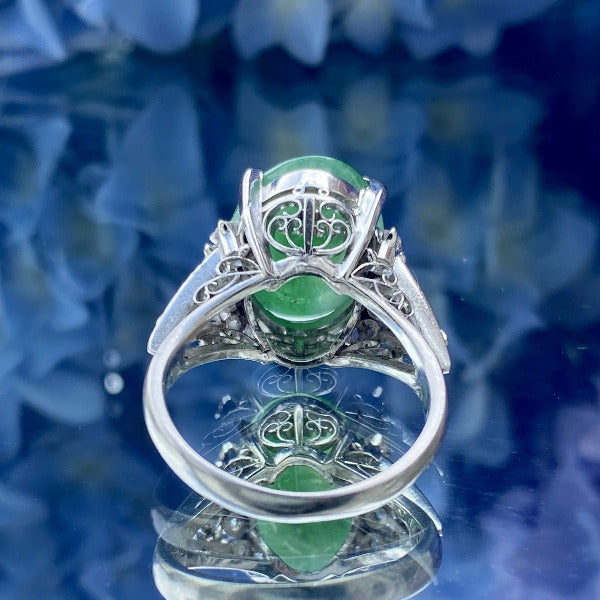 Vintage Oval Jadeite Jade & Diamond Ring sold by Doyle and Doyle a vintage and antique jewelry boutique.
