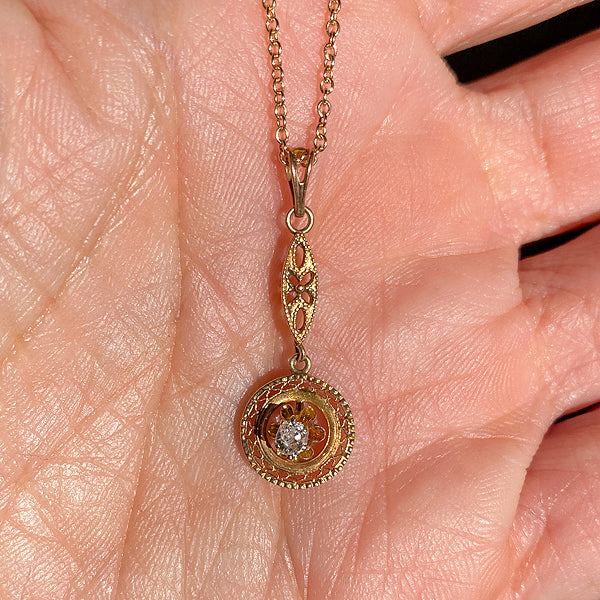 Antique Diamond Lavalier Pendant Necklace sold by Doyle and Doyle an antique and vintage jewelry boutique