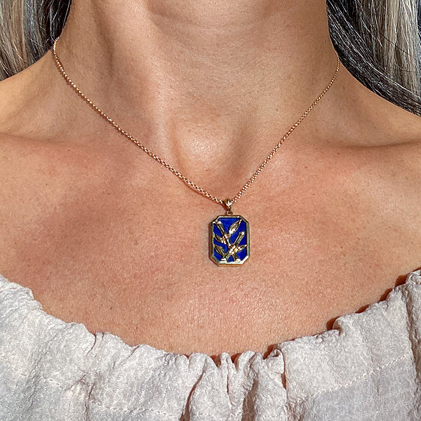 Vintage Lapis Bamboo Pendant sold by Doyle and Doyle an antique and vintage jewelry boutique