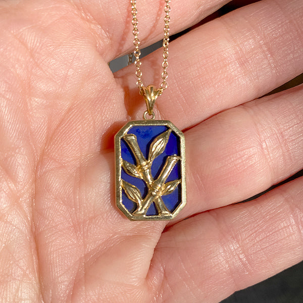 Vintage Lapis Bamboo Pendant sold by Doyle and Doyle an antique and vintage jewelry boutique