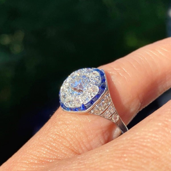 Vintage Diamond and Sapphire Engagement Ring in platinum from Doyle & Doyle in New York 110845R