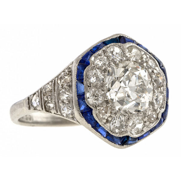 Vintage Diamond & Sapphire Engagement Ring, Old Euro 1.05ct sold by Doyle and Doyle an antique and vintage jewelry boutique