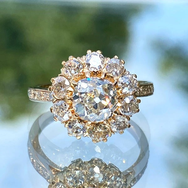 Vintage Diamond Cluster Ring, 1.30ct. sold by Doyle & Doyle an antique and vintage jewelry boutique.