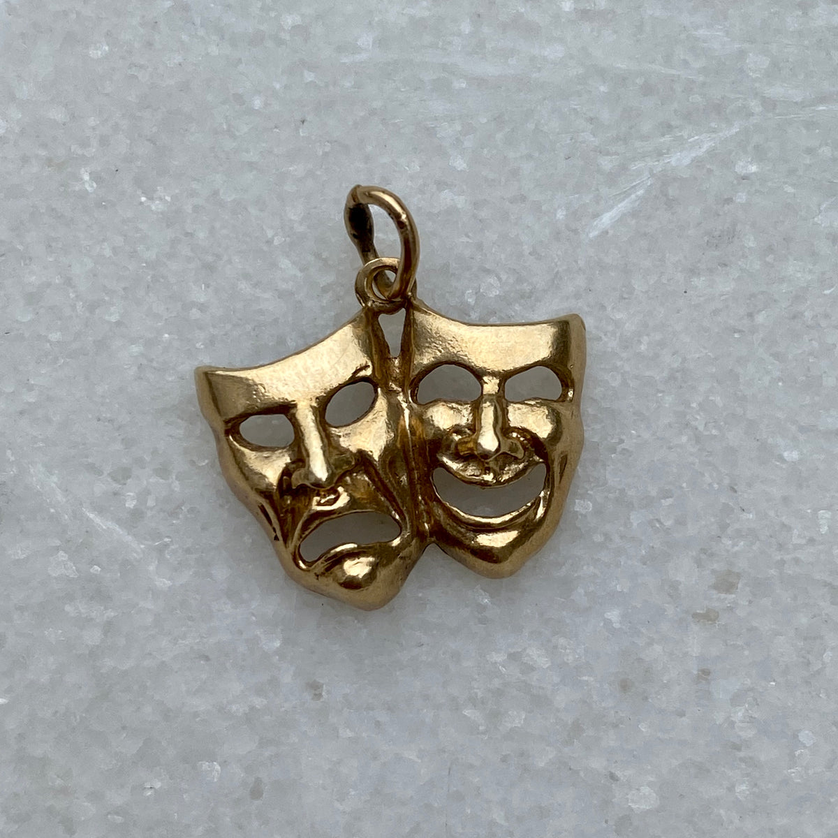 Vintage Comedy & Tragedy Mask Charm Pendant sold by Doyle & Doyle an antique and vintage jewelry boutique.