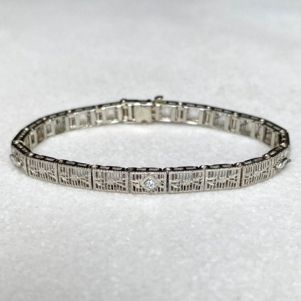 Art Deco Filigree Diamond Bracelet, from Doyle & Doyle antique and vintage jewelry boutique.