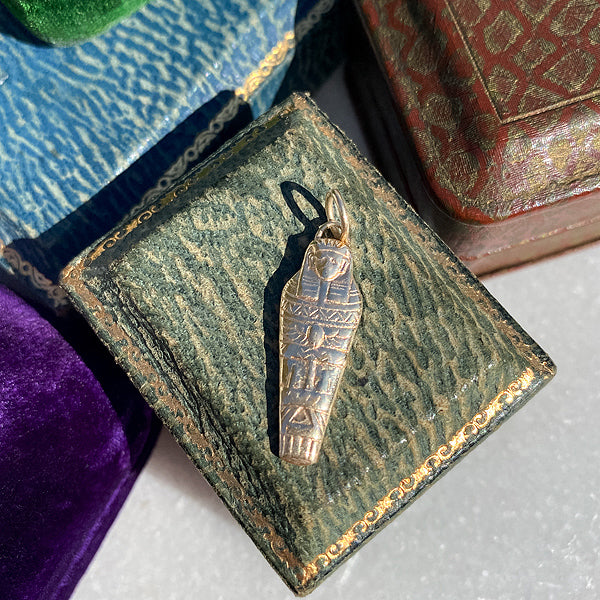 Vintage Sarcophagus Charm Pendant sold by Doyle and Doyle an antique and vintage jewelry boutique