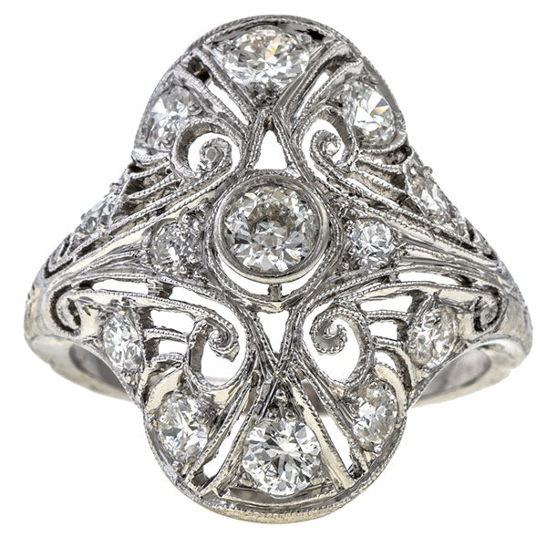 Art Deco Diamond Dinner Ring, Old Euro 0.15ct sold by Doyle and Doyle an antique and vintage jewelry boutique