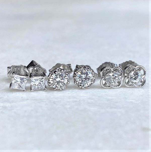 Square Diamond Stud Earrings, 0.19ctw. sold by Doyle and Doyle an antique and vintage jewelry boutique