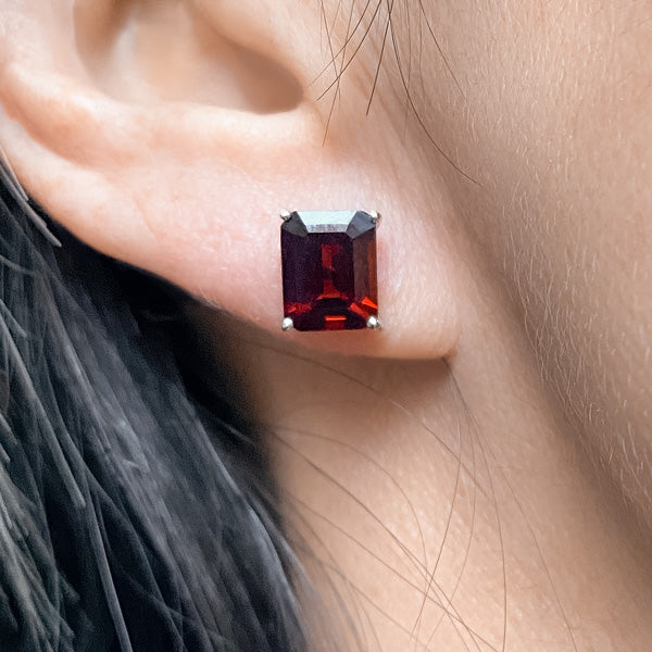 Rectangular Garnet Earrings sold by Doyle and Doyle an antique and vintage jewelry boutique