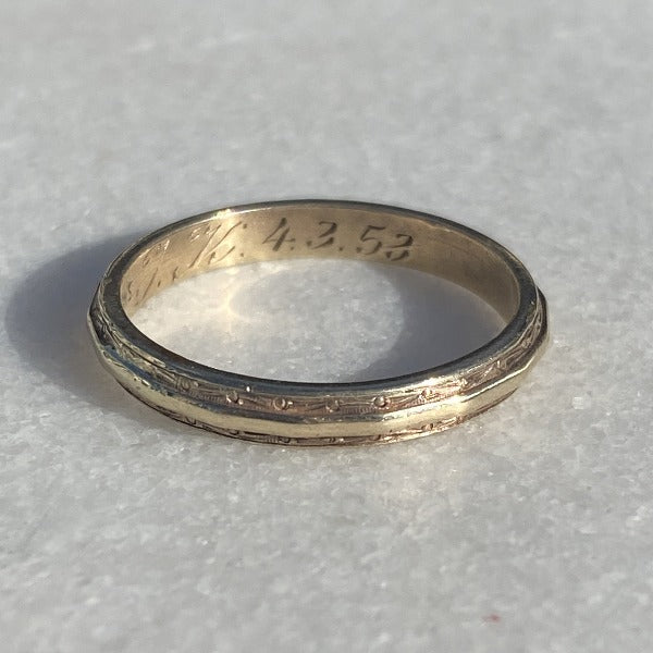 Vintage Patterned Wedding Band sold by Doyle & Doyle an antique and vintage jewelry boutique.
