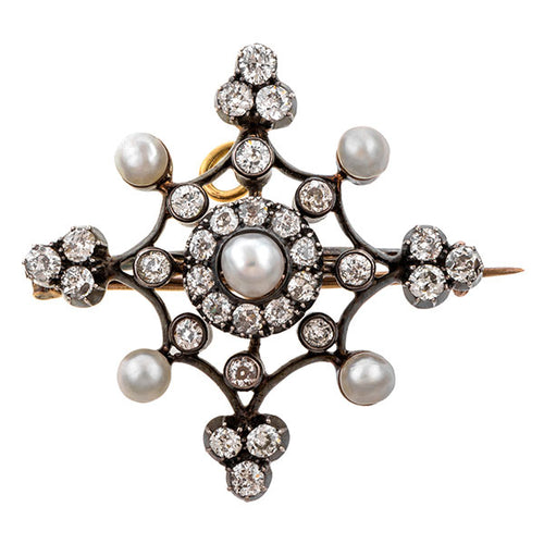 Antique Pearl & Diamond Pin/ Pendant sold by Doyle & Doyle an antique and vintage jewelry boutique.