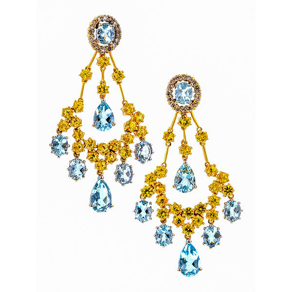 Estate Aquamarine, Citrine & Diamond Drop Earrings sold by Doyle and Doyle an antique and vintage jewelry boutique