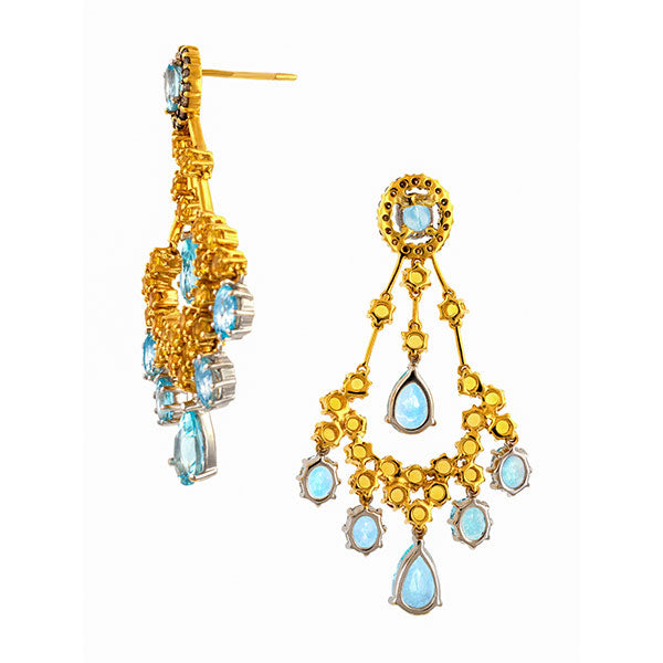 Estate Aquamarine, Citrine & Diamond Drop Earrings sold by Doyle and Doyle an antique and vintage jewelry boutique