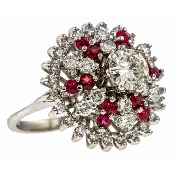 Vintage Diamond & Ruby Cluster Ring. RBC 0.60ct. sold by Doyle and Doyle an antique and vintage jewelry boutique