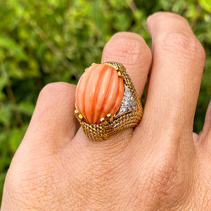 Vintage Coral & Diamond Ring