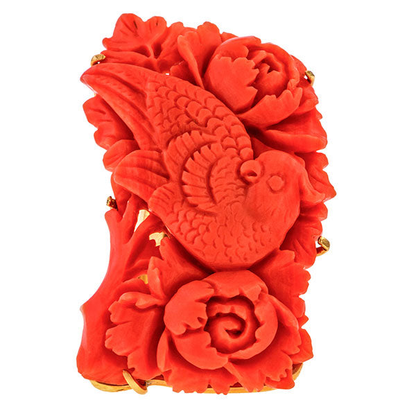 Vintage Carved Coral Ring sold by Doyle and Doyle an antique and vintage jewelry boutique
