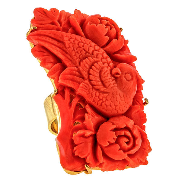 Vintage Carved Coral Ring sold by Doyle and Doyle an antique and vintage jewelry boutique