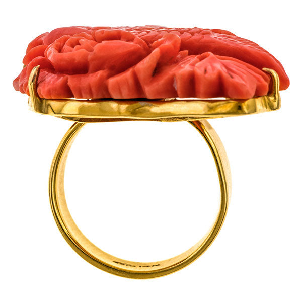 Vintage Carved Coral Ring sold by Doyle and Doyle an antique and vintage jewelry boutique