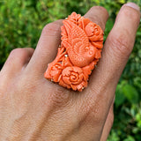 Vintage Carved Coral Ring sold by Doyle and Doyle an antique and vintage jewelry boutique