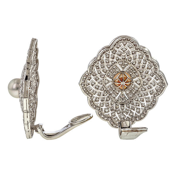 Estate Filigree Pearl & Diamond Earrings sold by Doyle and Doyle an antique and vintage jewelry boutique