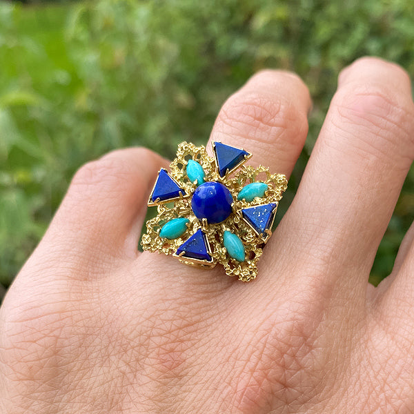 Vintage Turquoise & Lapis Ring sold by Doyle and Doyle an antique and vintage jewelry boutique