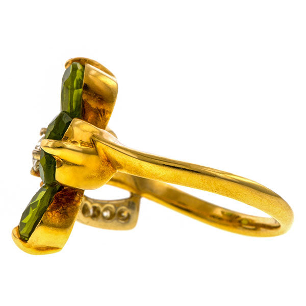 Vintage Peridot & Diamond Clover Ring sold by Doyle and Doyle an antique and vintage jewelry boutique