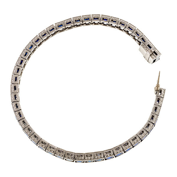 Art Deco Style Sapphire Straight Line Bracelet sold by Doyle and Doyle an antique and vintage jewelry boutique