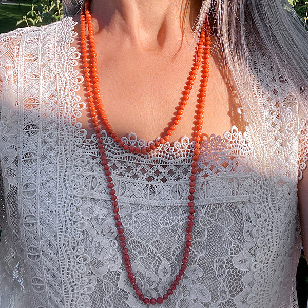 Antique Coral Bead Necklace sold by Doyle and Doyle an antique and vintage jewelry boutique