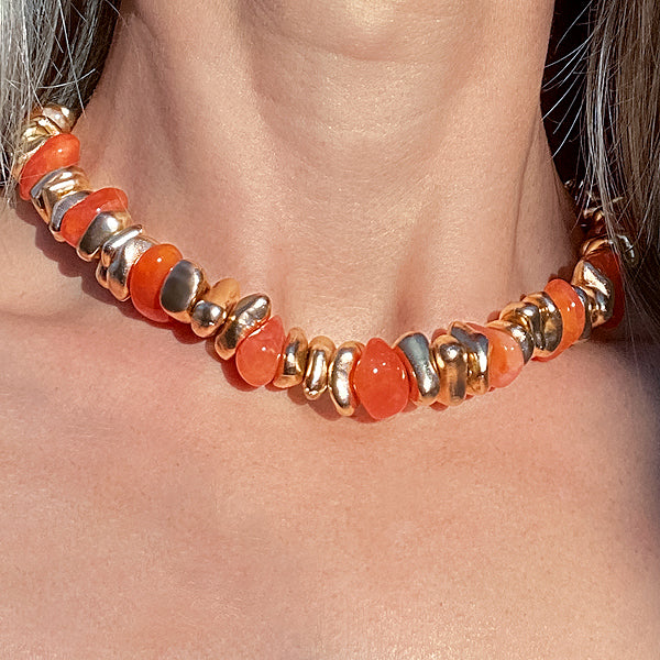 Vintage Freeform Carnelian & Gold Bead Necklace & Bracelet Set sold by Doyle and Doyle an antique and vintage jewelry boutique