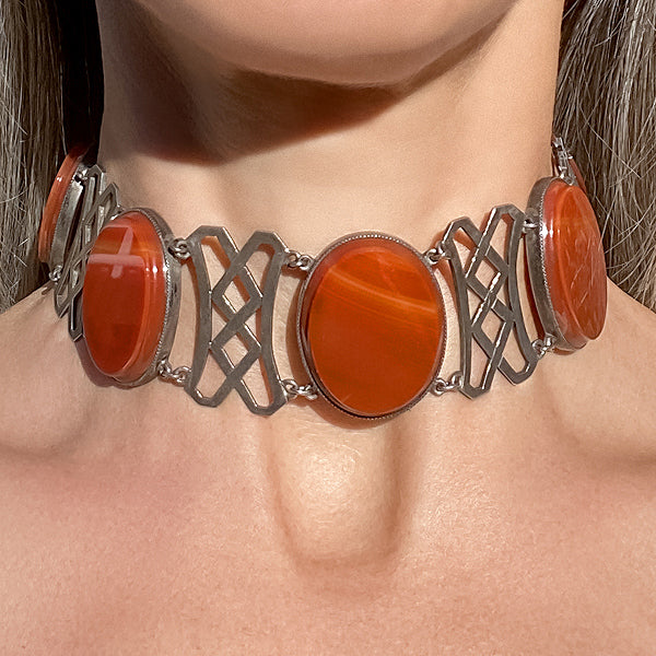 Vintage Carnelian Choker Necklace sold by Doyle and Doyle an antique and vintage jewelry boutique