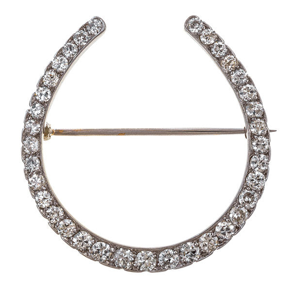 Art Deco Diamond Horseshoe Pin sold by Doyle and Doyle an antique and vintage jewelry boutique